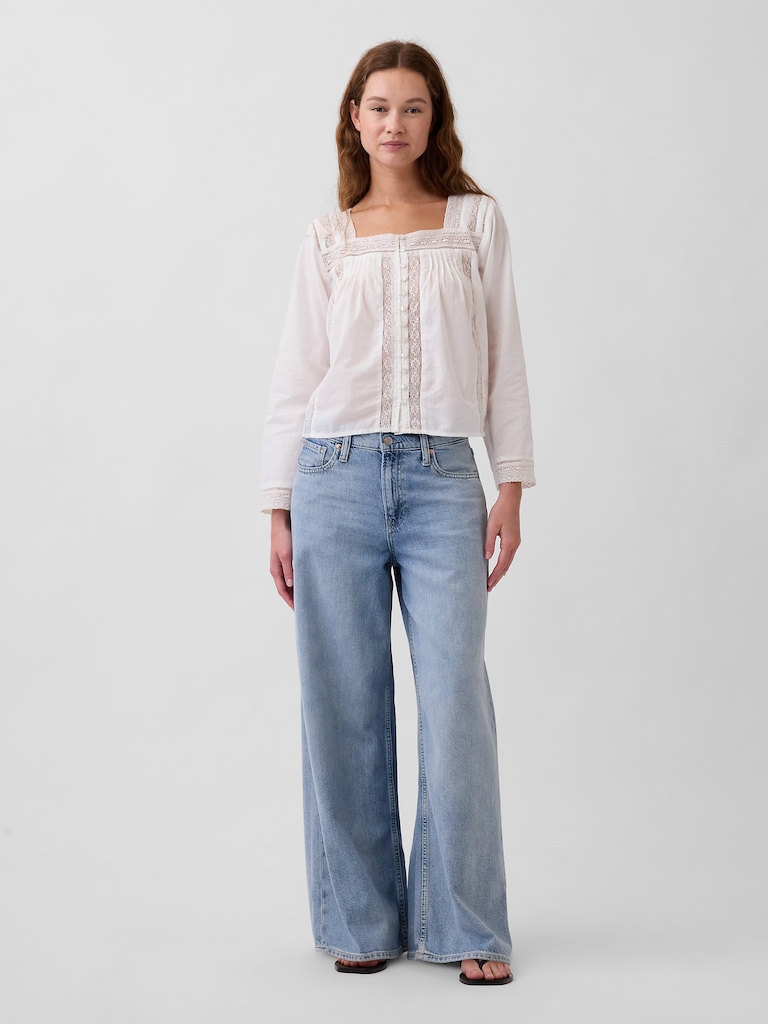 Lace-Trim Square-Neck Top