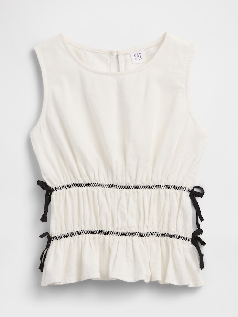 Kids Linen-Blend Bow Top