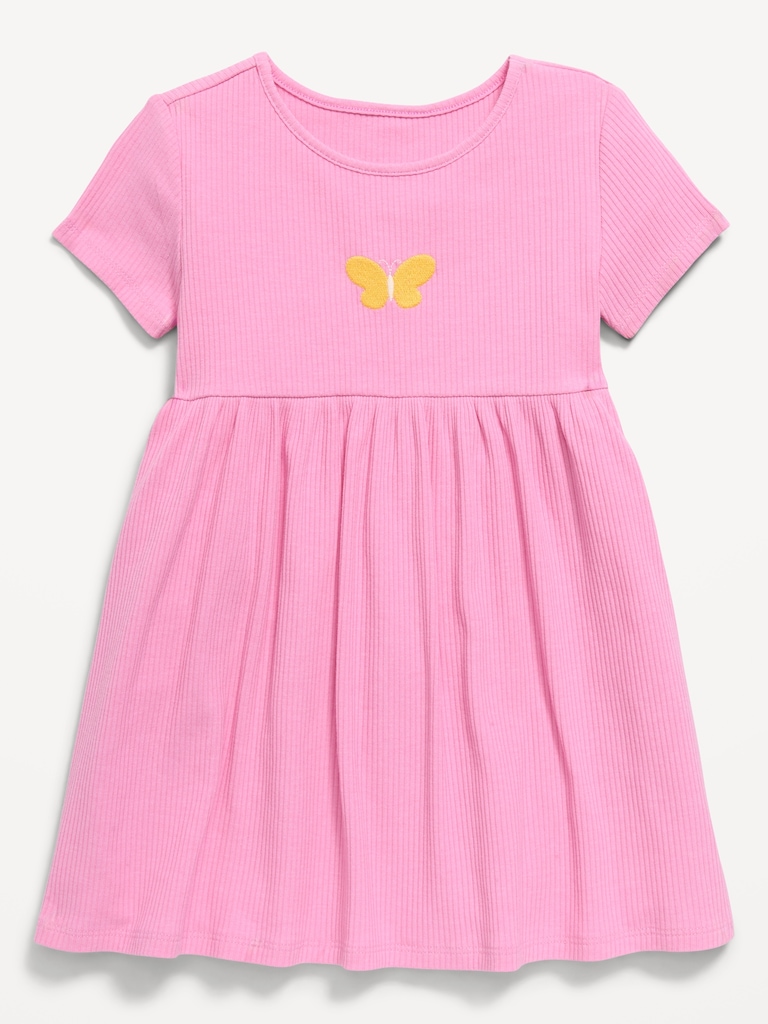 Short-Sleeve Ribbed Graphic Dress for Toddler Girls