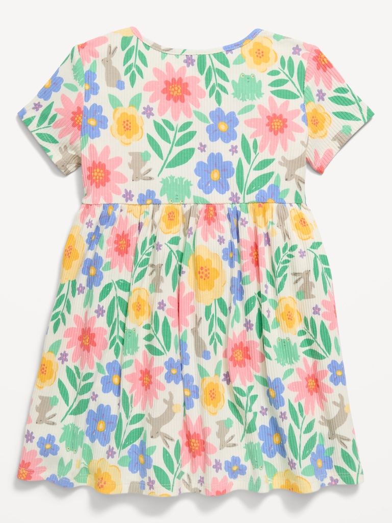 Short-Sleeve Ribbed Graphic Dress for Toddler Girls