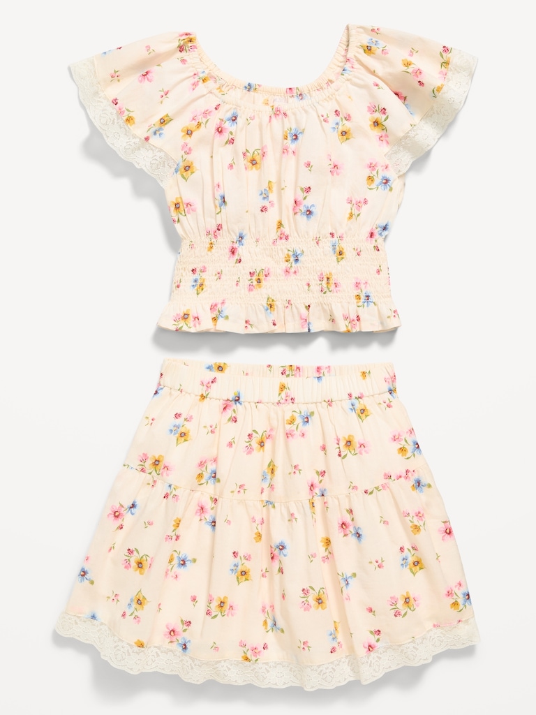 Printed Short-Sleeve Top and Skirt Set for Toddler Girls