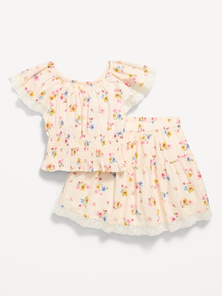 Printed Short-Sleeve Top and Skirt Set for Toddler Girls