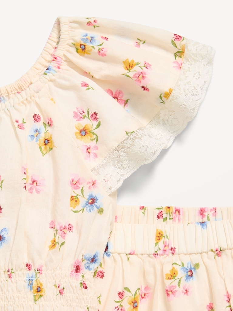 Printed Short-Sleeve Top and Skirt Set for Toddler Girls