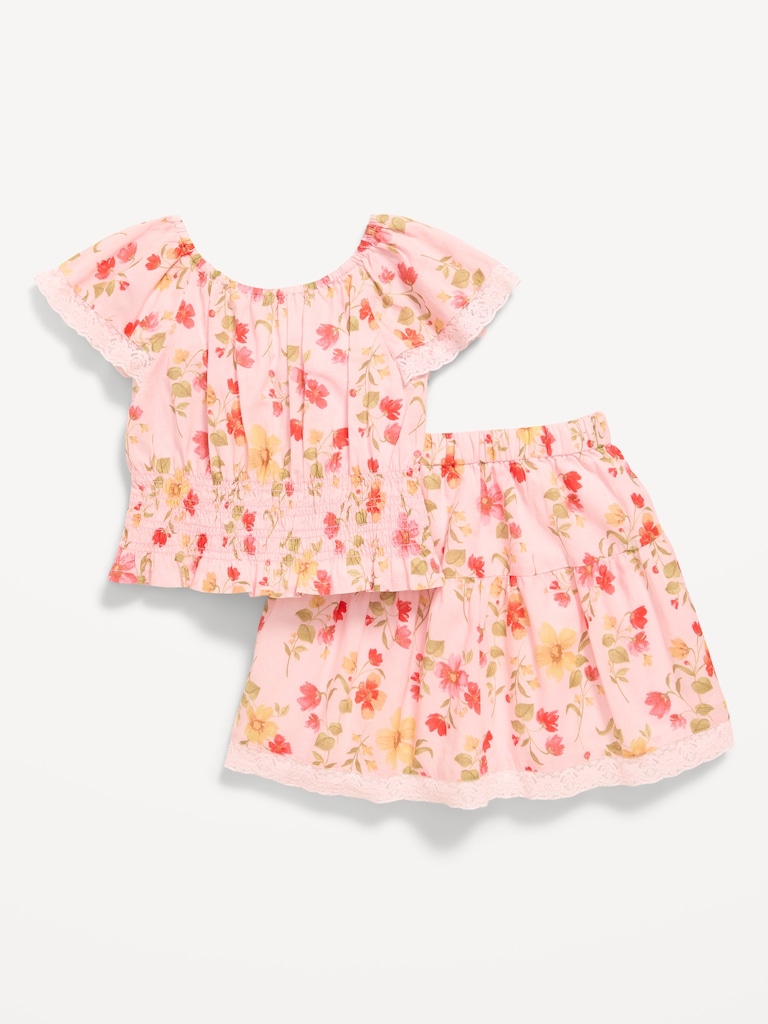 Printed Short-Sleeve Top and Skirt Set for Toddler Girls