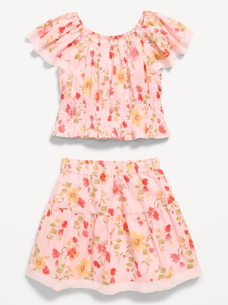 Printed Short-Sleeve Top and Skirt Set for Toddler Girls