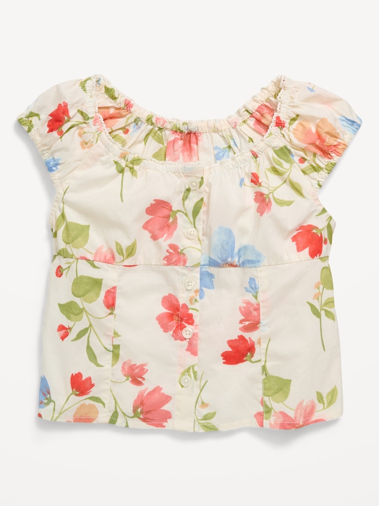 Fitted Button-Front Poplin Top for Girls