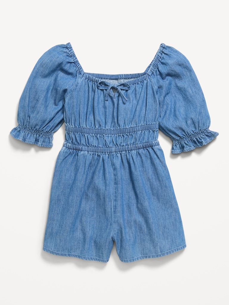 Short-Sleeve Chambray Romper for Girls