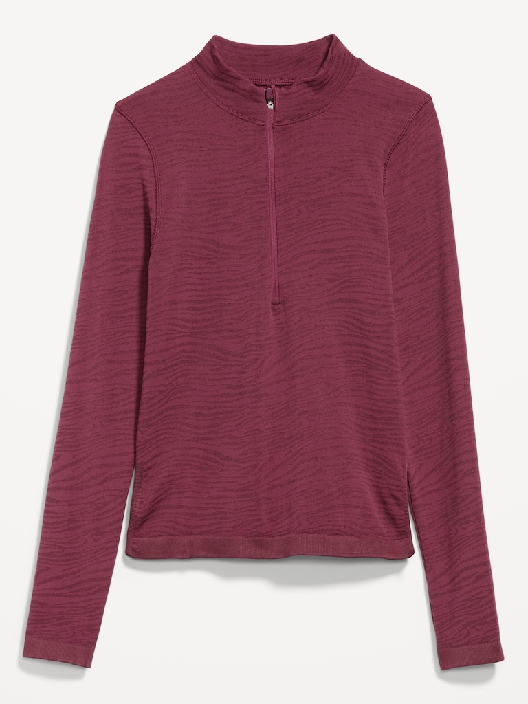 Seamless Jacquard Mock-Neck Half-Zip Top