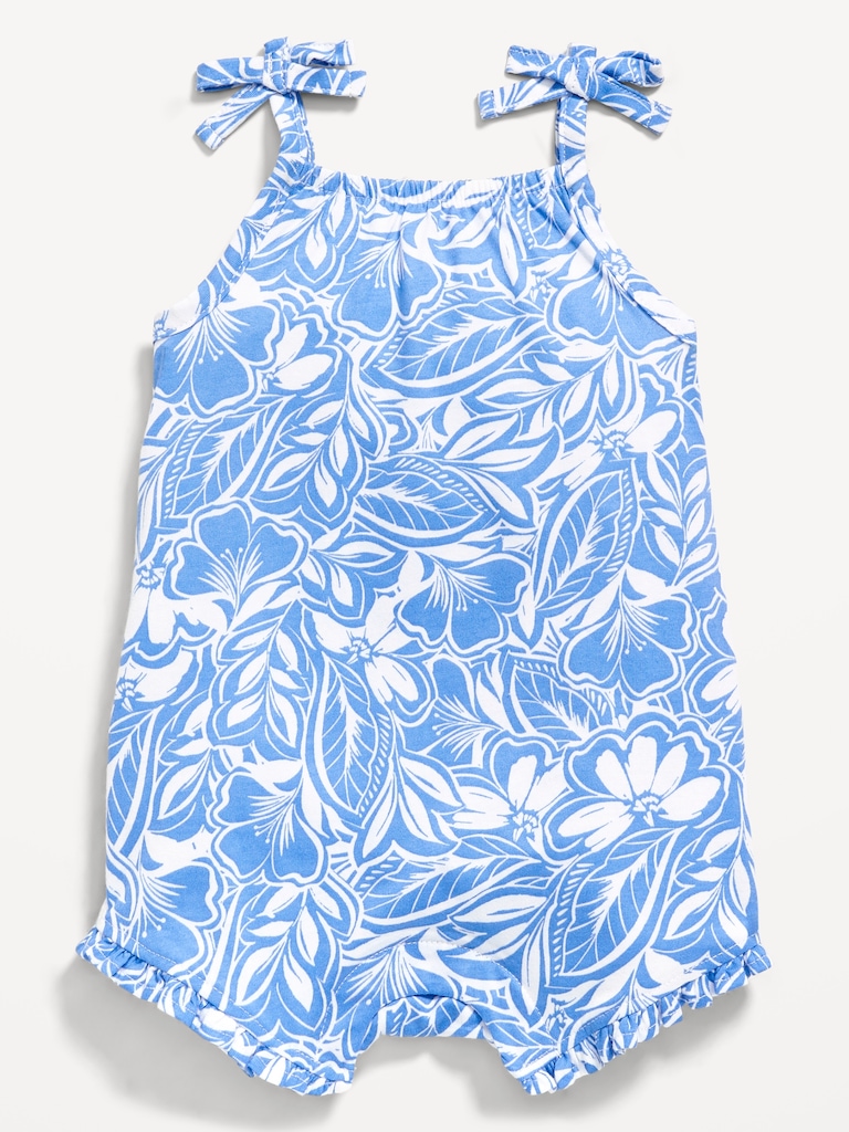 Printed Sleeveless Tie-Strap Romper for Baby