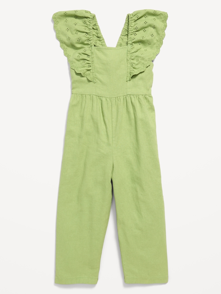 Linen-Blend Ruffled Jumpsuit for Toddler Girls