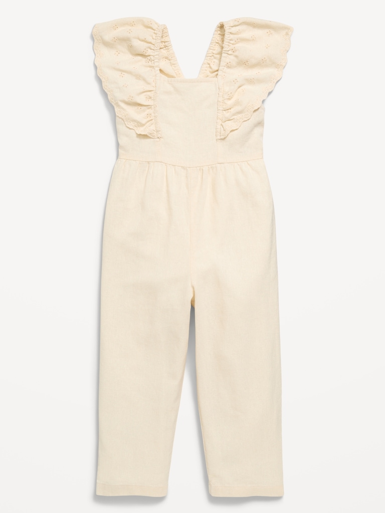 Linen-Blend Ruffled Jumpsuit for Toddler Girls
