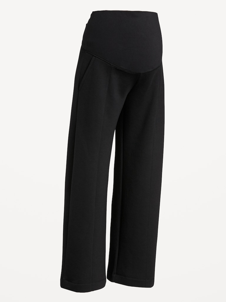 Maternity Bounce Fleece Rollover-Waist Wide-Leg Pants