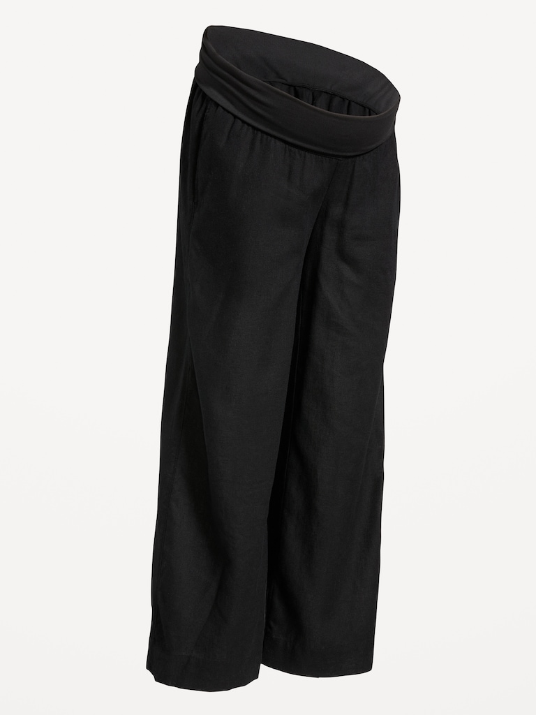 Maternity Rollover Waist Linen-Blend Super Wide-Leg Pants