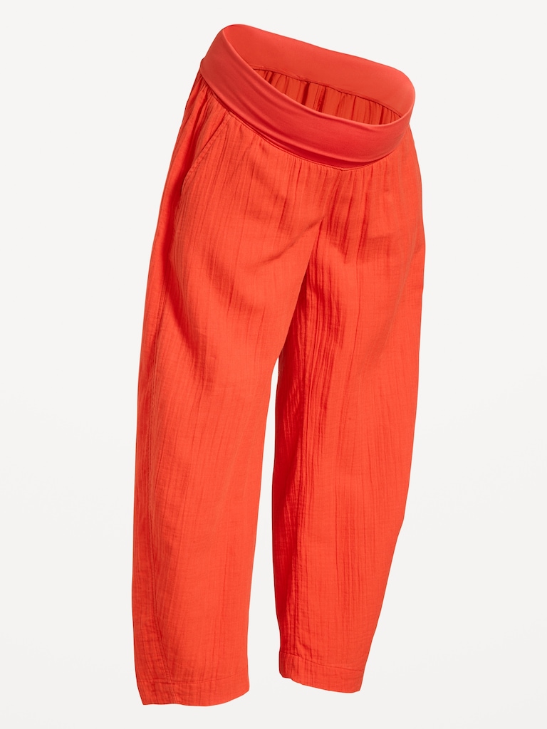 Maternity Rollover-Waist Barrel Leg Ankle Pants