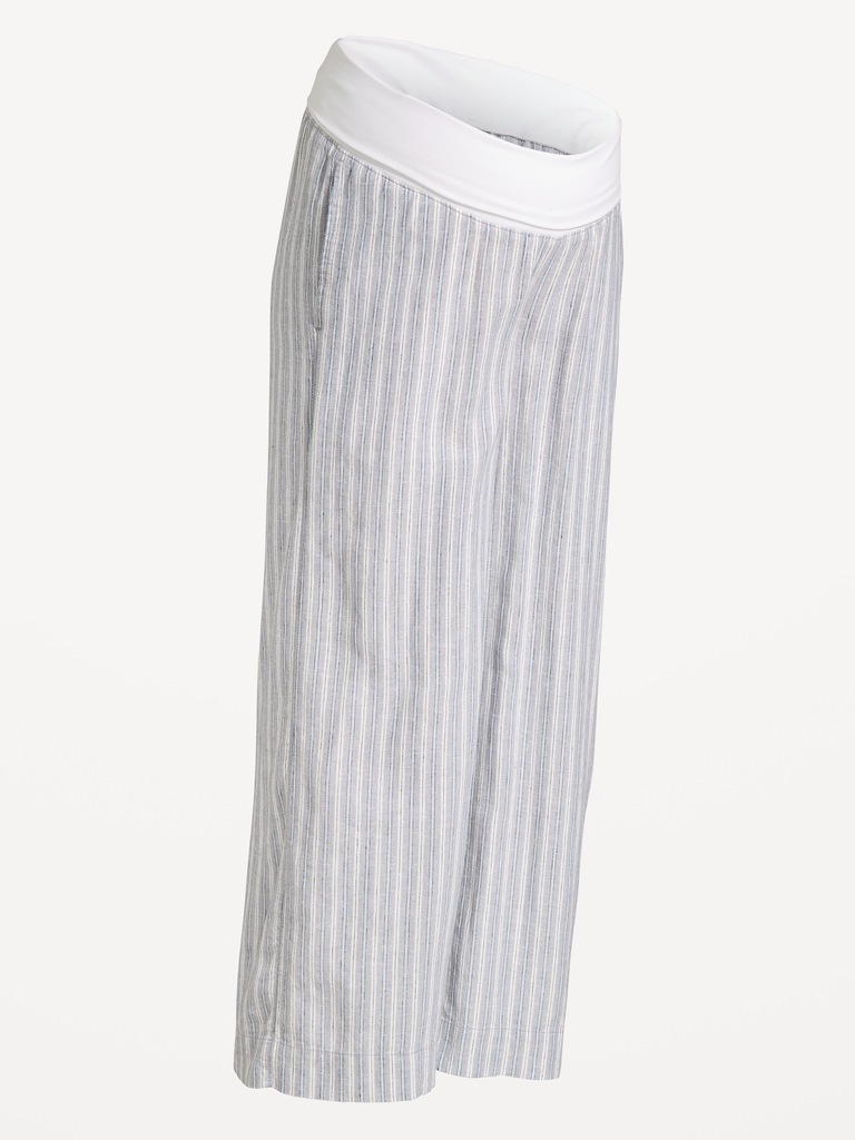 Maternity Rollover Waist Linen-Blend Wide-Leg Pants