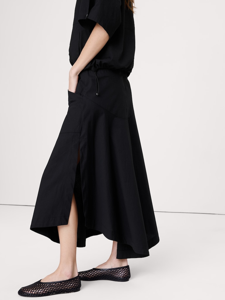 Stretch-Cotton Drop-Waist Maxi Skirt