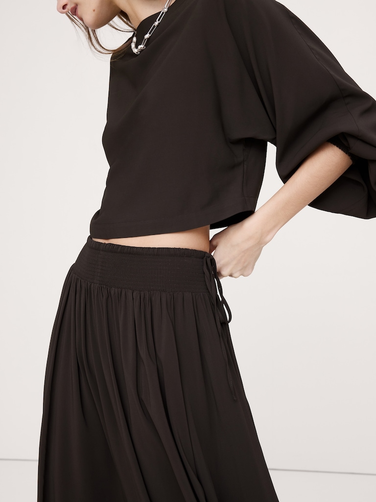 Smocked Georgette Maxi Skirt