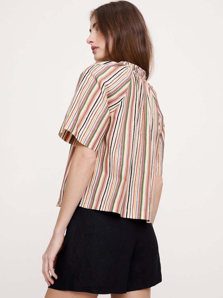 Cotton Poplin Split-Neck Top