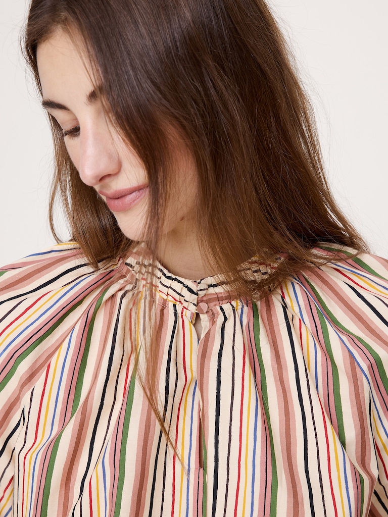 Cotton Poplin Split-Neck Top