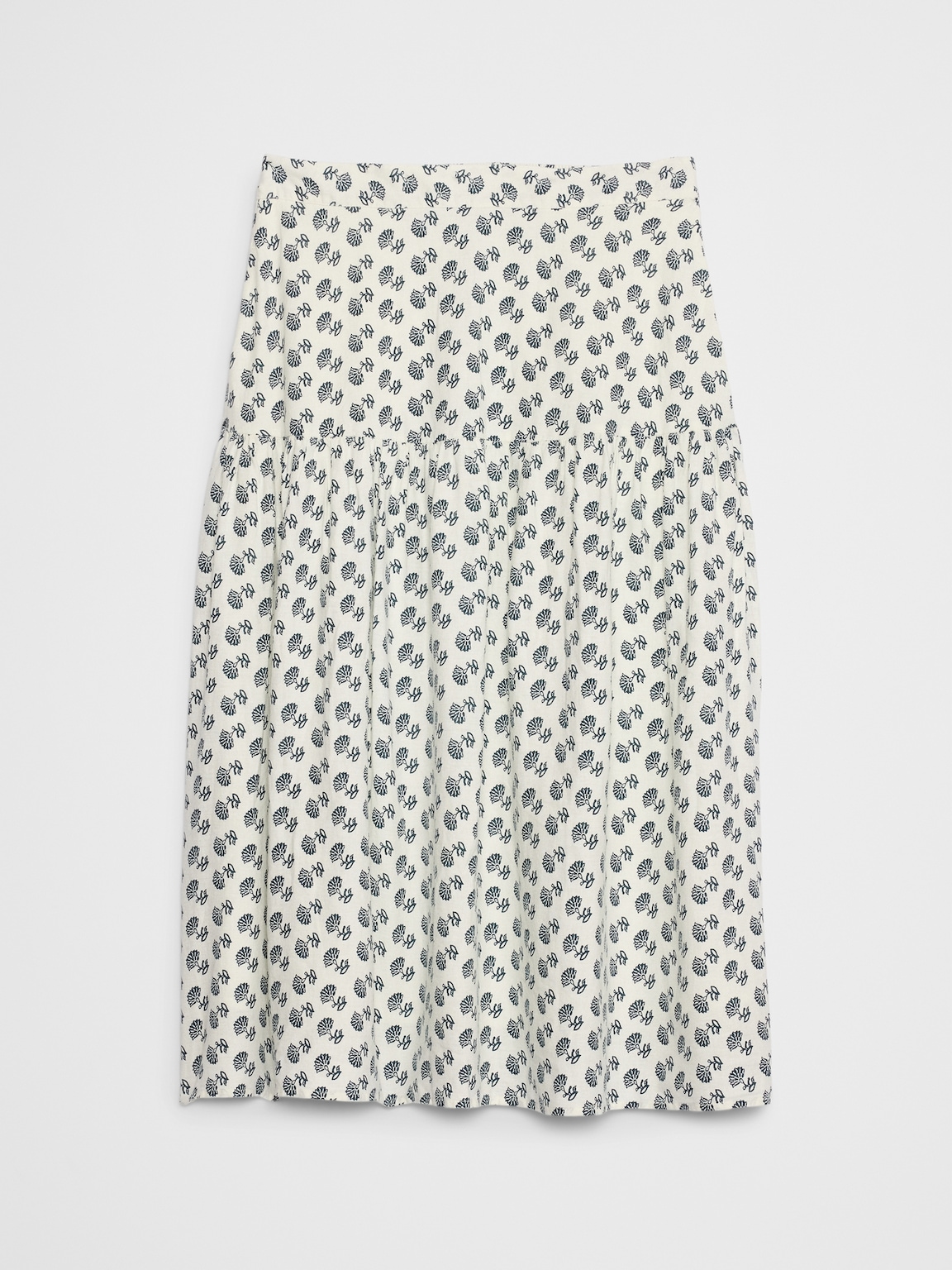 Linen-Blend Tiered Midi Skirt