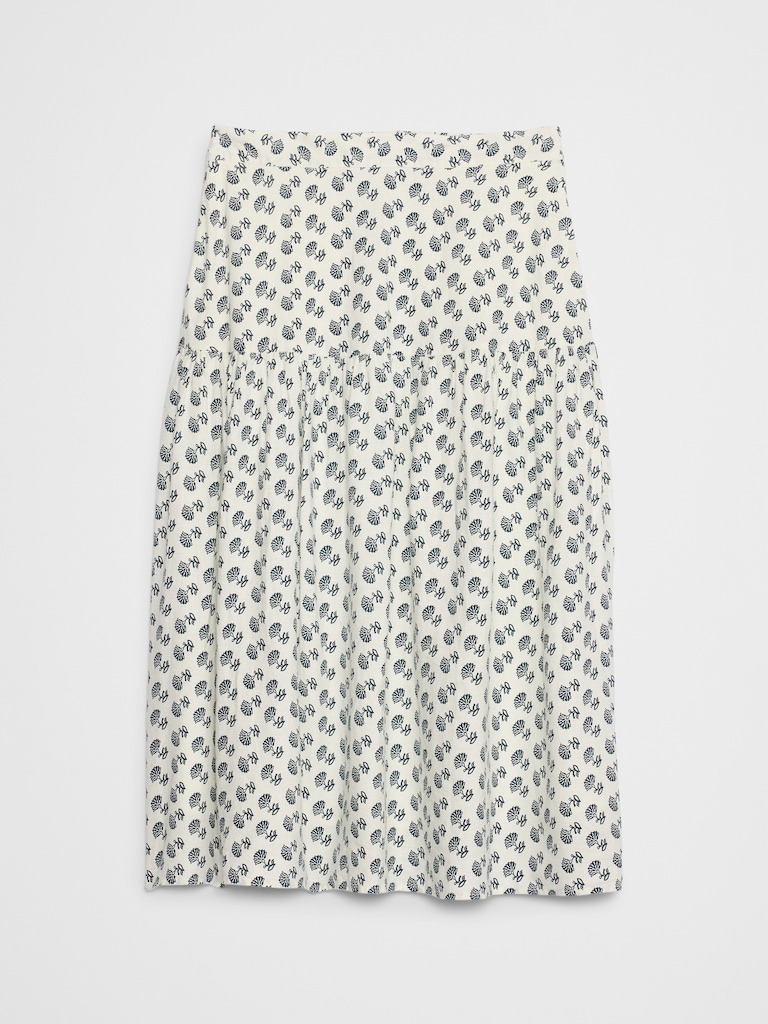 Linen-Blend Tiered Midi Skirt