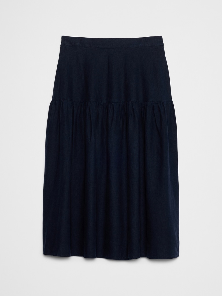 Linen-Blend Tiered Midi Skirt