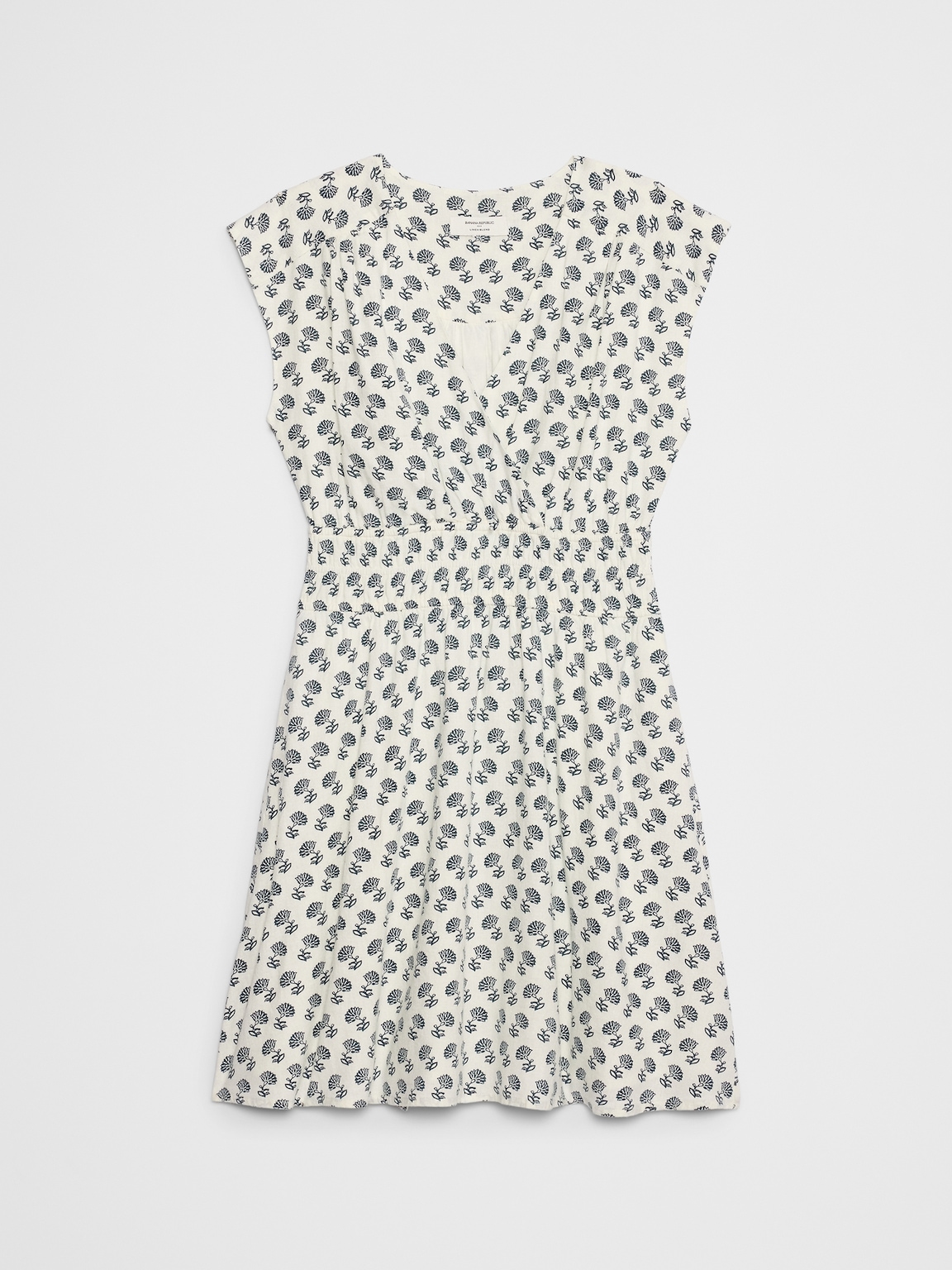 Linen-Blend Smocked-Waist Mini Dress