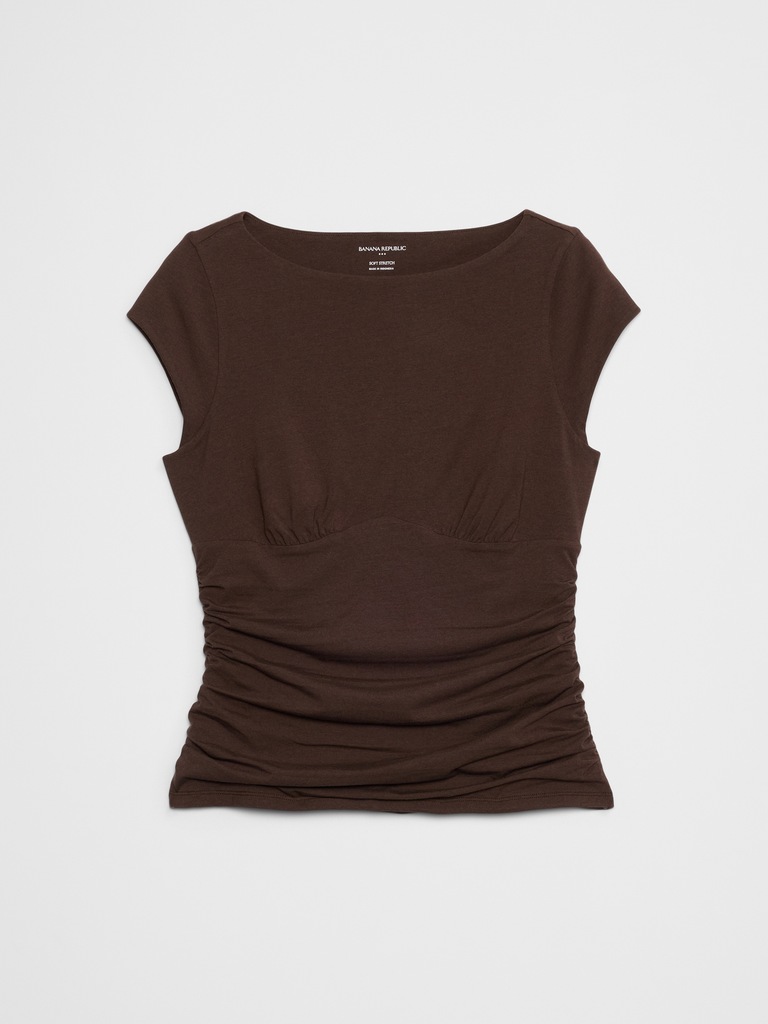 Soft Stretch Cap-Sleeve Ruched Top