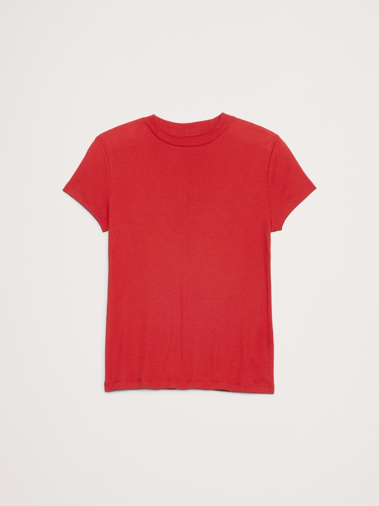 Baby Rib Cotton Mock-Neck T-Shirt