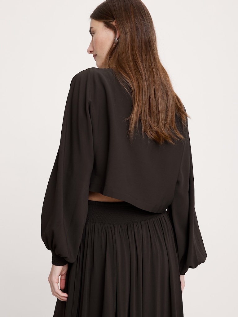 Smocked Georgette Boatneck Top