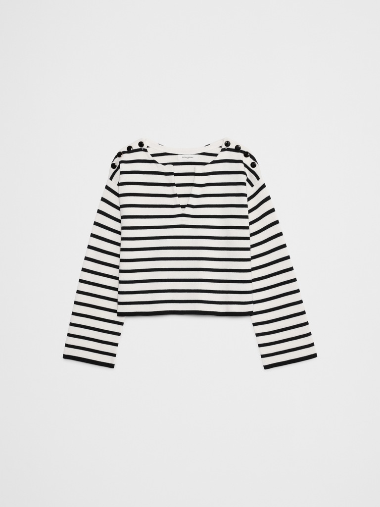 Striped Button Notch-Neck Sweater