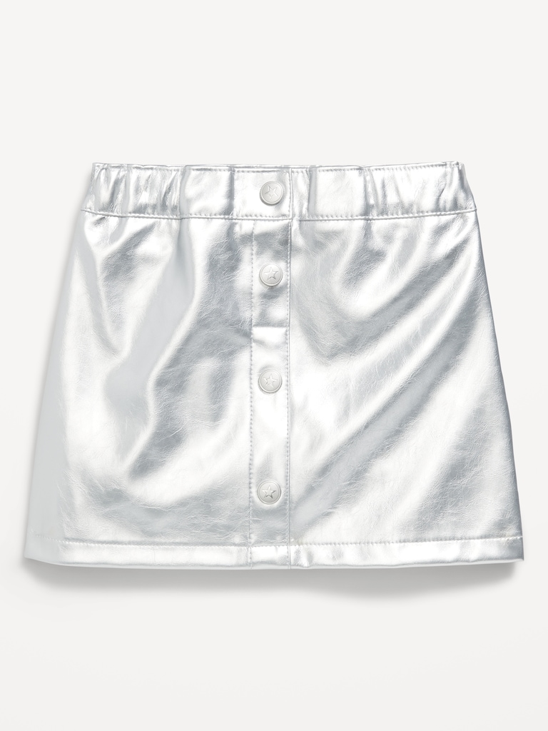 Shiny Faux-Leather Button-Front Skirt for Toddler Girls