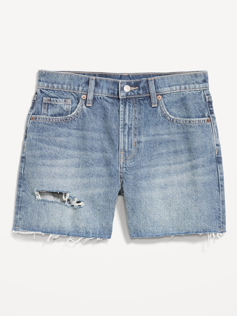 Curvy High-Waisted Baggy Jean Cut-Off Shorts -- 5-inch inseam