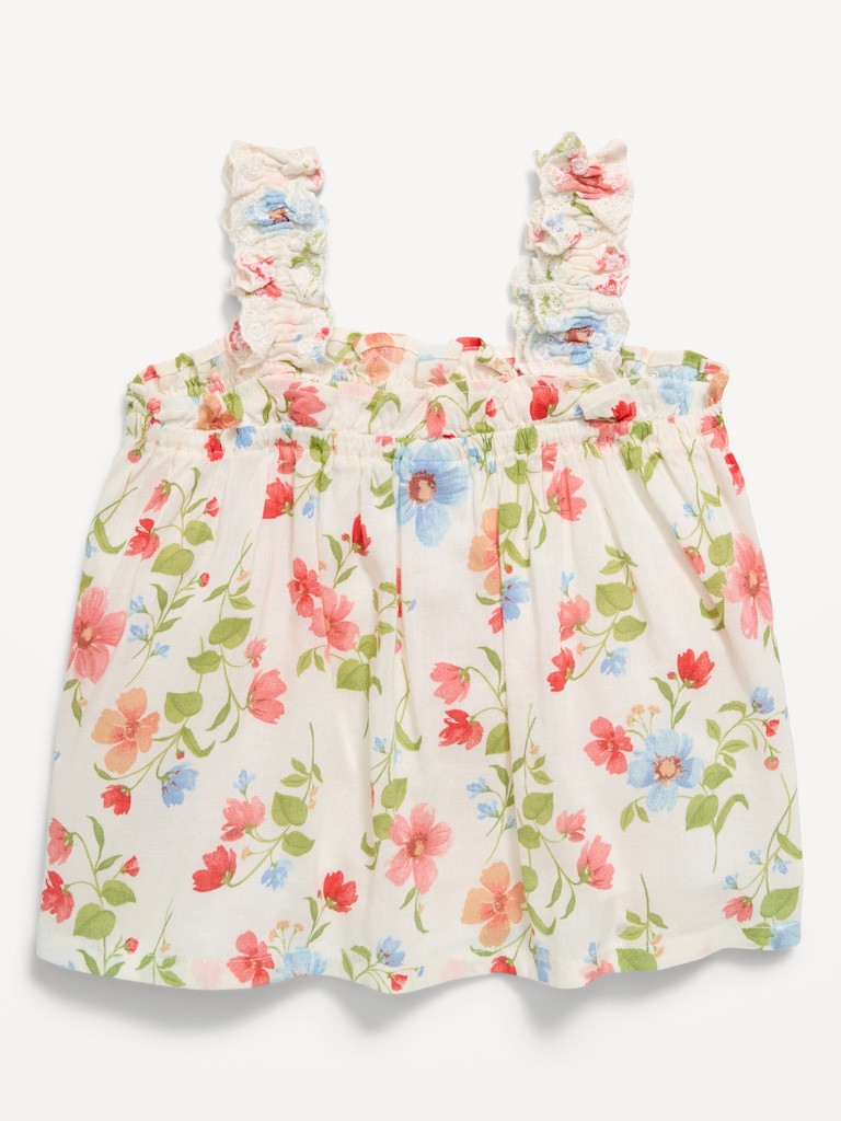 Printed Sleeveless Ruffled Top for Toddler Girls