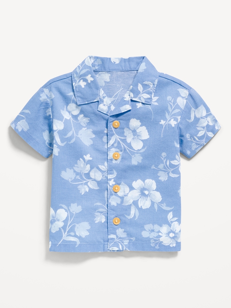 Printed Short-Sleeve Linen-Blend Shirt for Baby