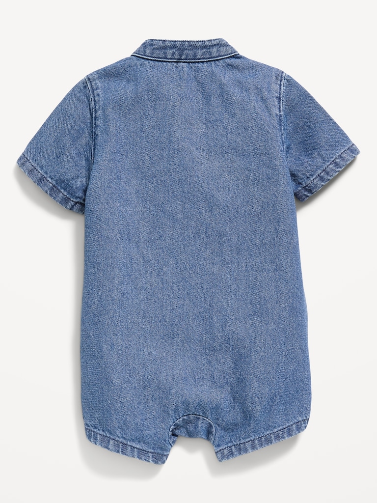 Embroidered Chambray One-Piece Romper for Baby