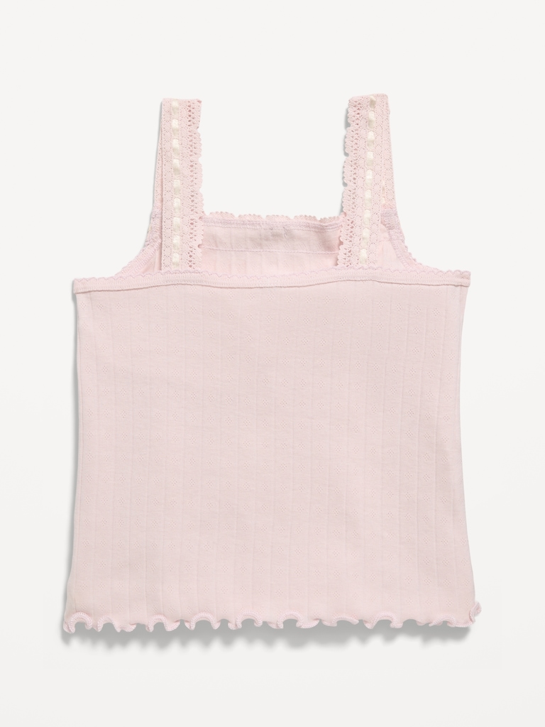 Fitted Lace-Trim Pointelle Tank Top for Girls