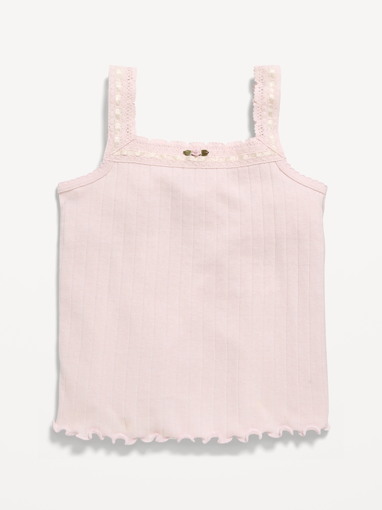 Fitted Lace-Trim Pointelle Tank Top for Girls