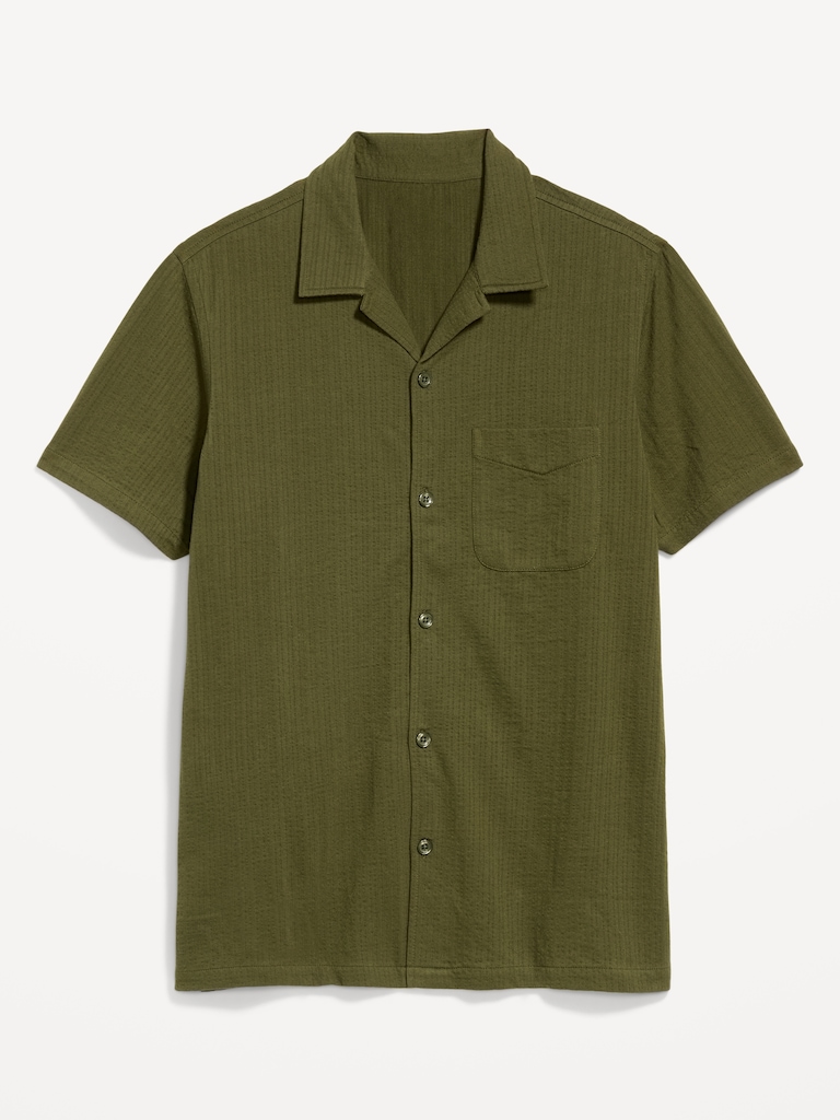 Short-Sleeve Textured Camp Shirt