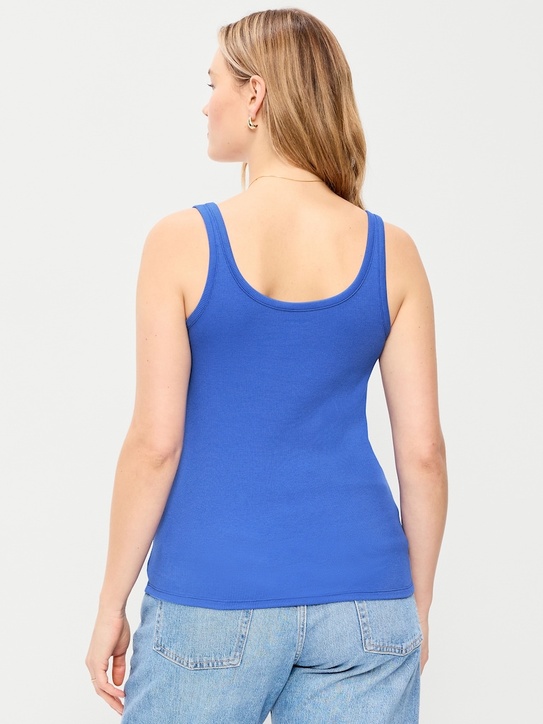 First-Layer Ribbed Scoop-Neck Tank Top