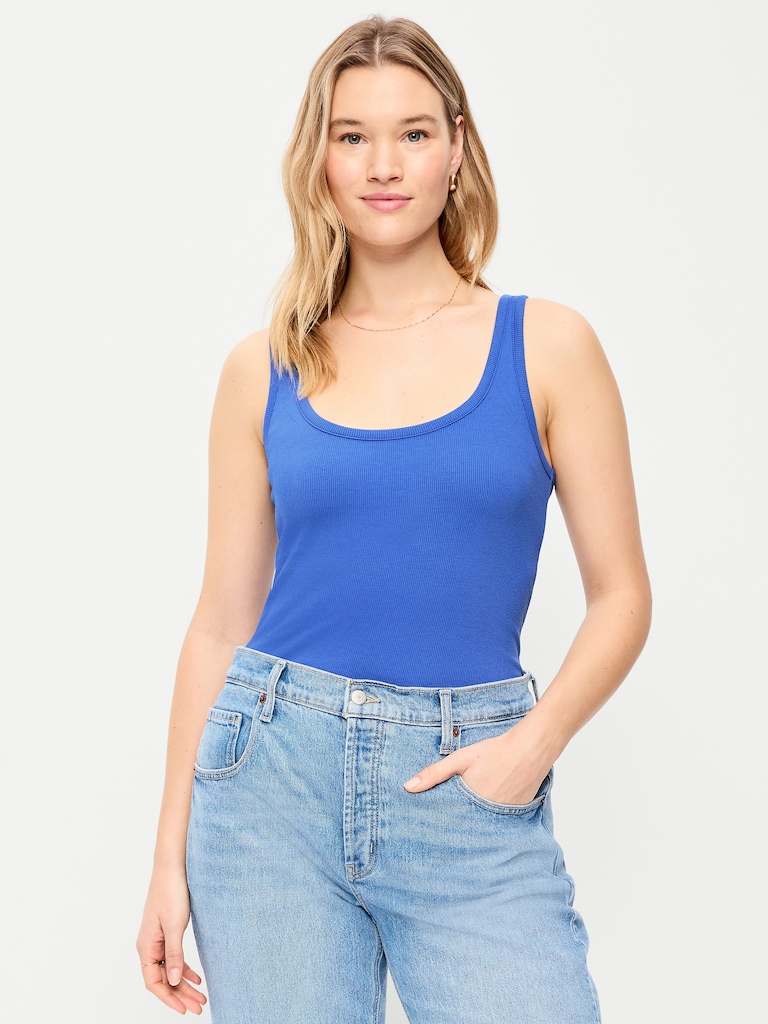 First-Layer Ribbed Scoop-Neck Tank Top