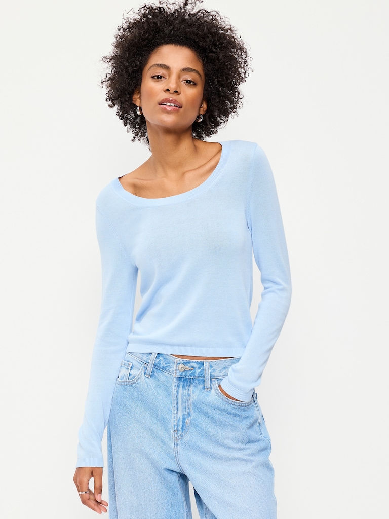 Fitted Scoop-Neck Cropped Jersey Sweater