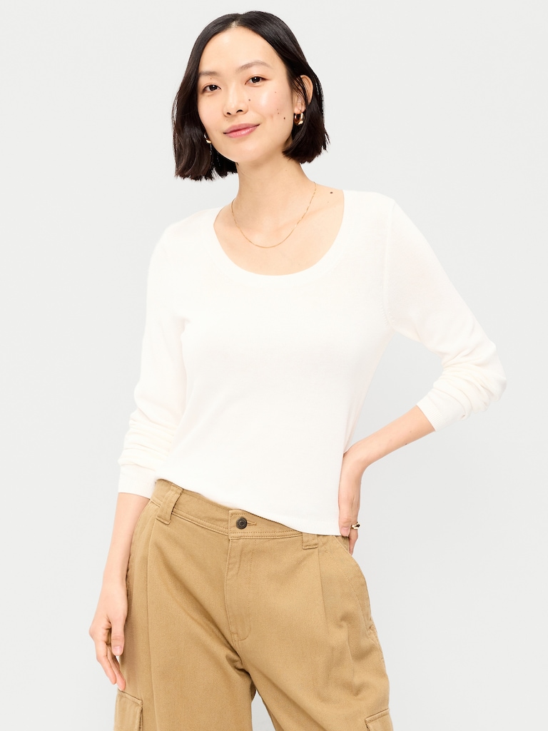 Fitted Scoop-Neck Cropped Jersey Sweater