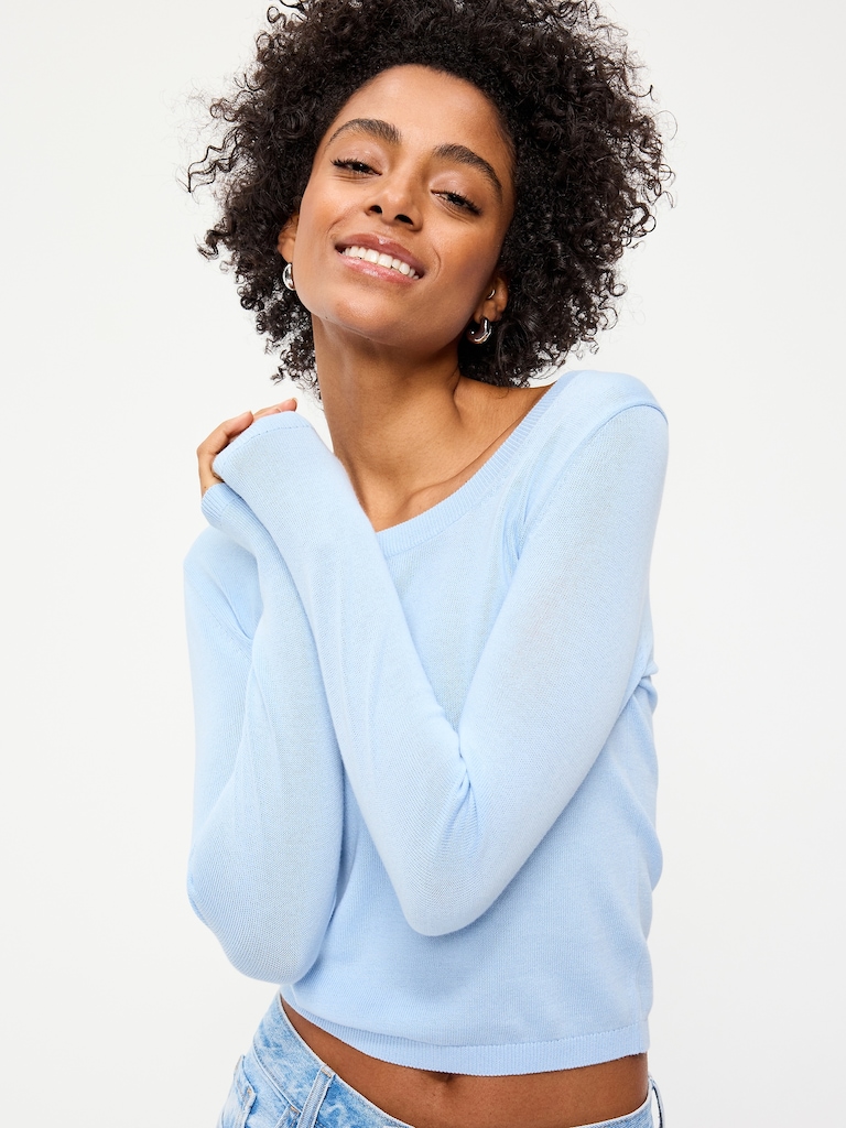 Fitted Scoop-Neck Cropped Jersey Sweater