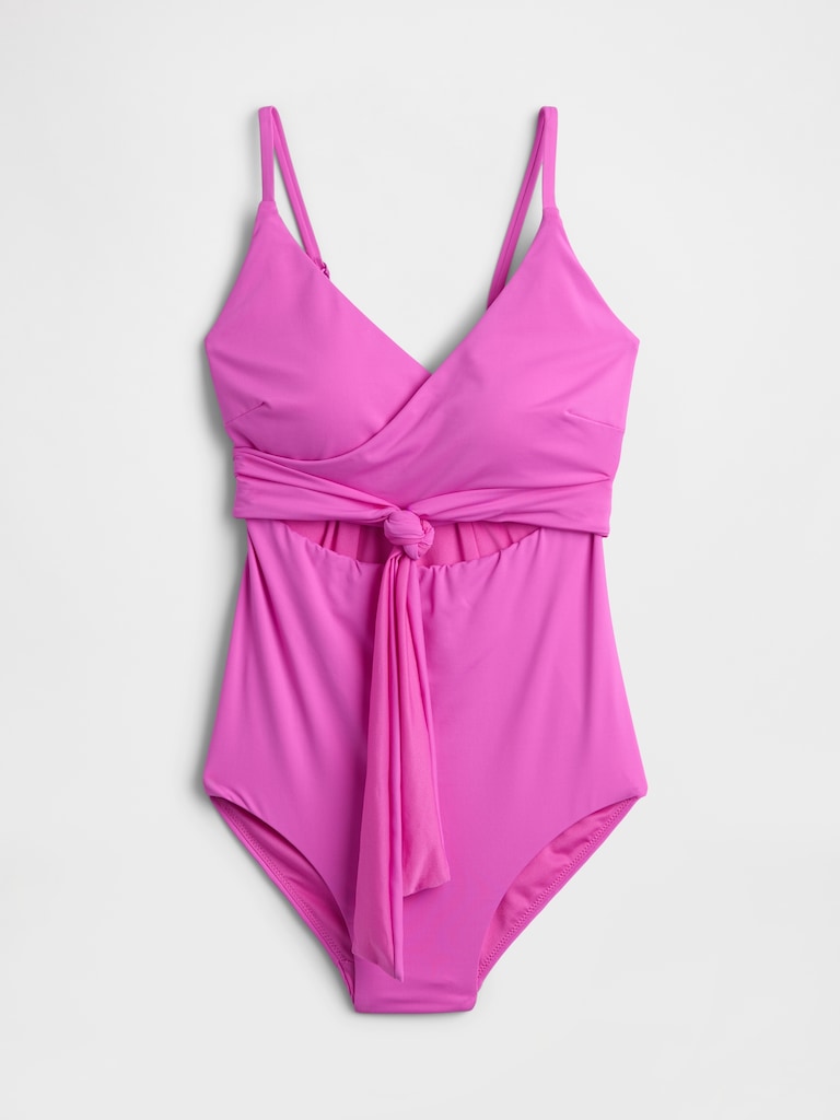 Tie-Knot Cutout Wrap One-Piece Swimsuit