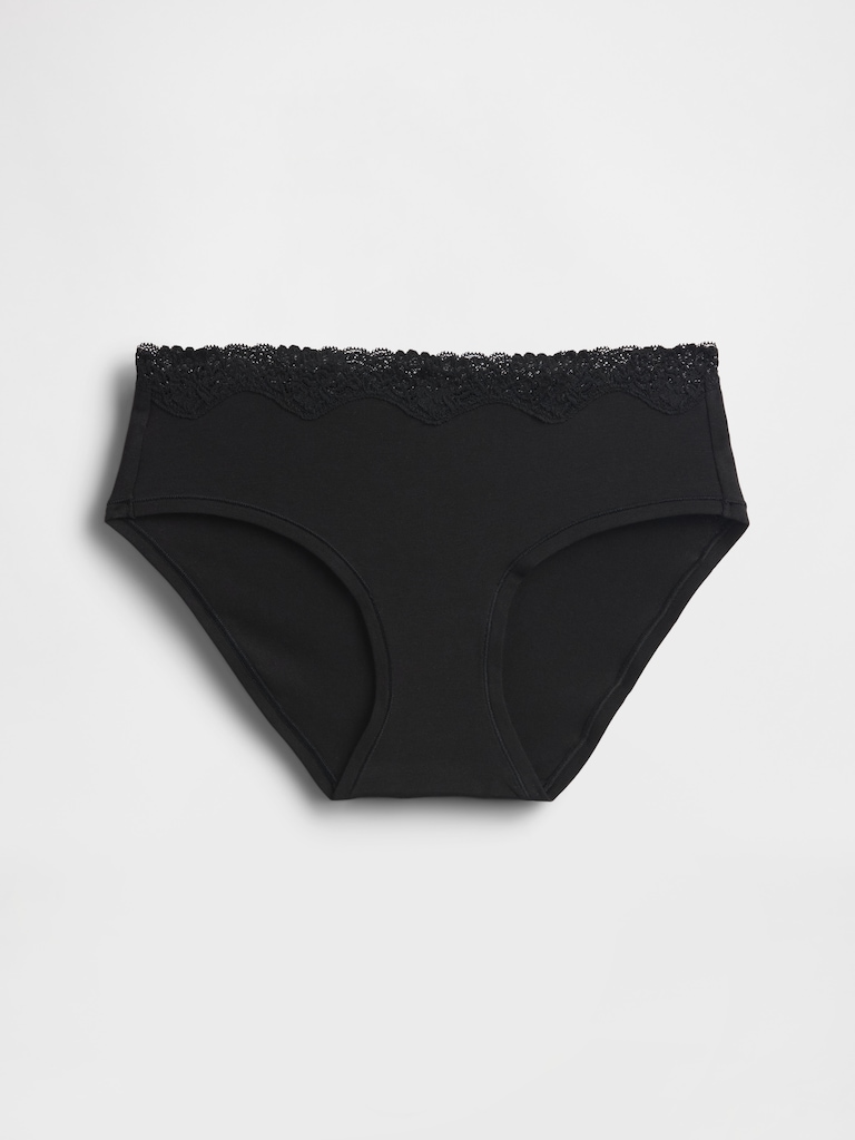 Organic Stretch Cotton Lace-Trim Hipster