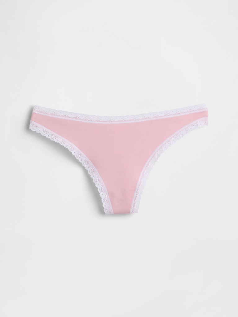 Organic Stretch Cotton Lace-Trim Thong