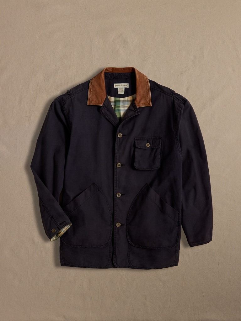 Archive Navy Barn Coat with Leather Collar size M