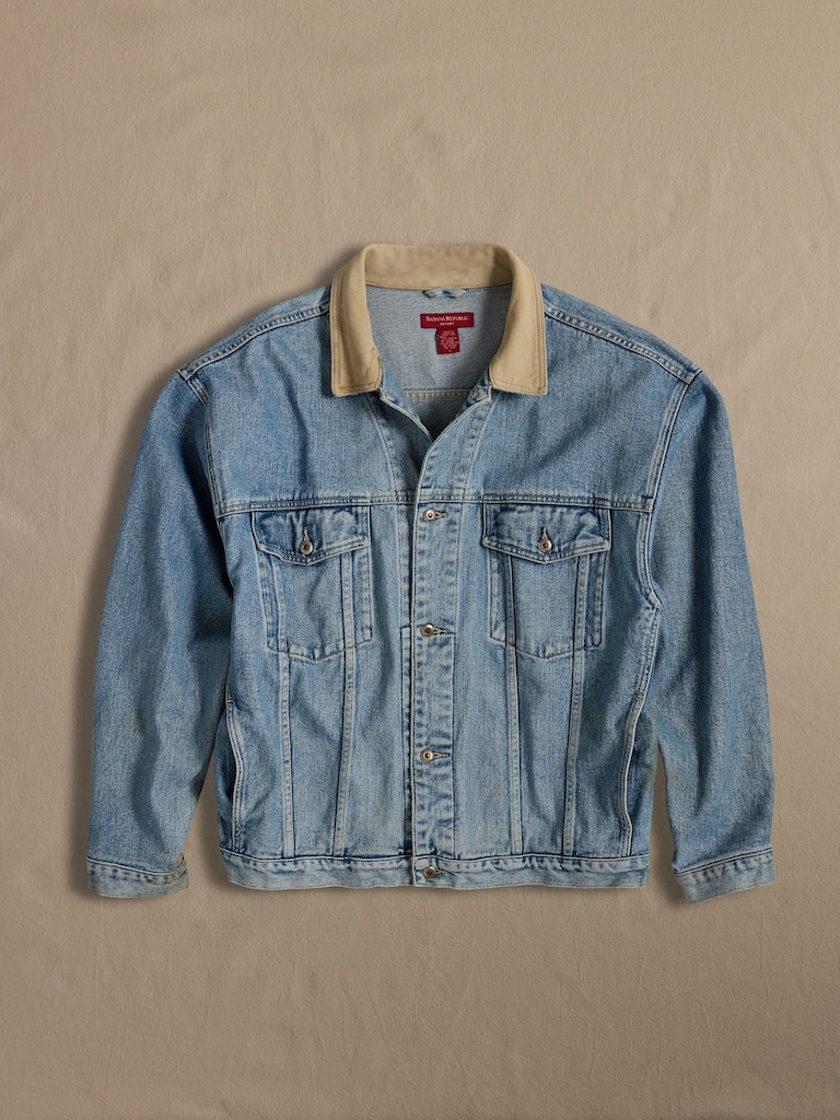 Archive Denim Trucker Jacket with Leather Collar size XL