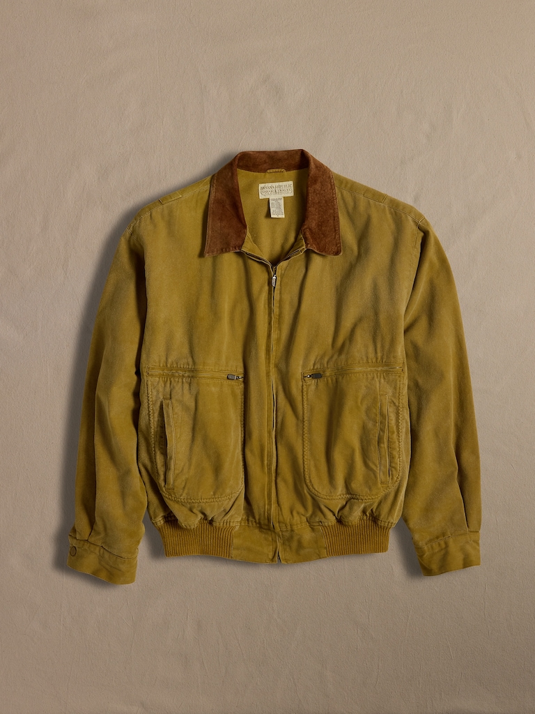Archive Acid Green Zip Jacket with Suede Collar size S